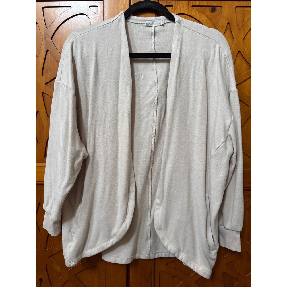Barefoot Dreams Malibu Collection Cream Open Front Cardigan Pockets S BDWMC21621